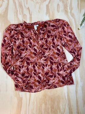 Joie Pink Multi Floral Long Sleeve Boho Blouse Size M Ruffle Neck